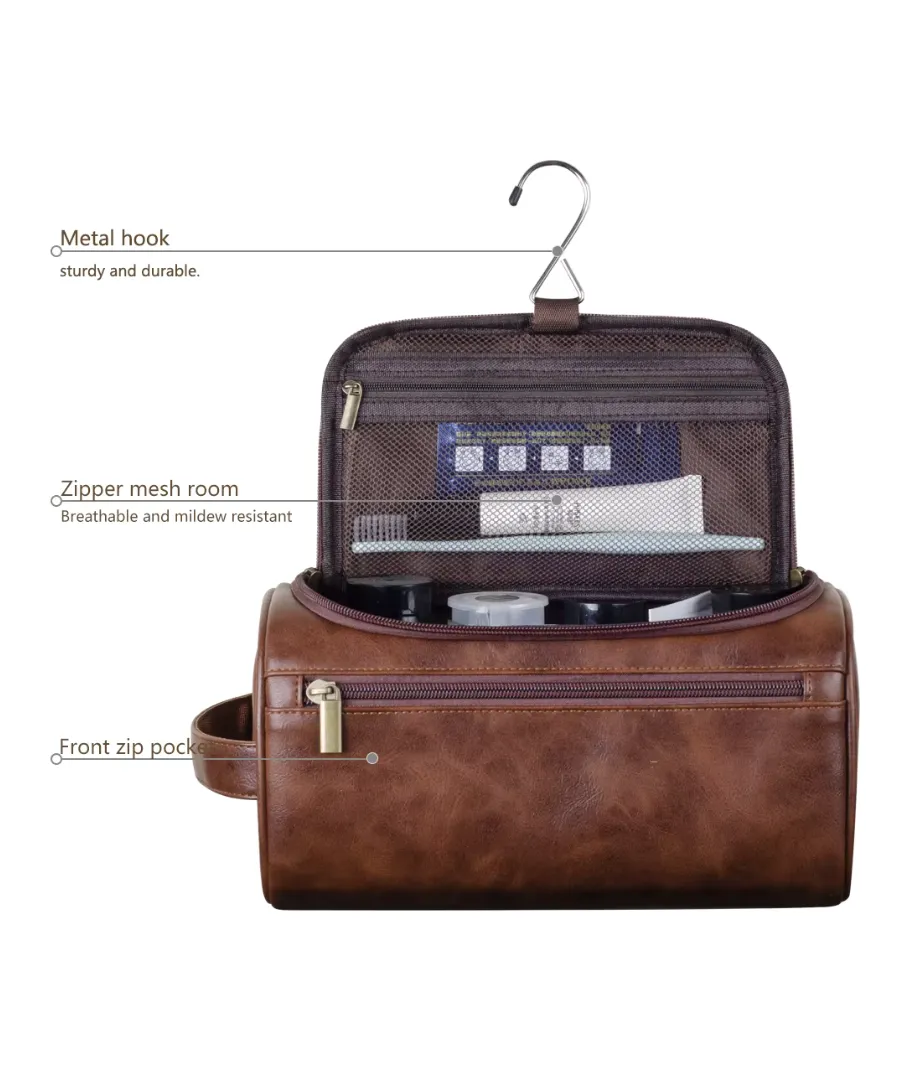 Retro Double-Color PU Leather Shockproof Toiletry Bag OEM Wholesale Travel - View 4