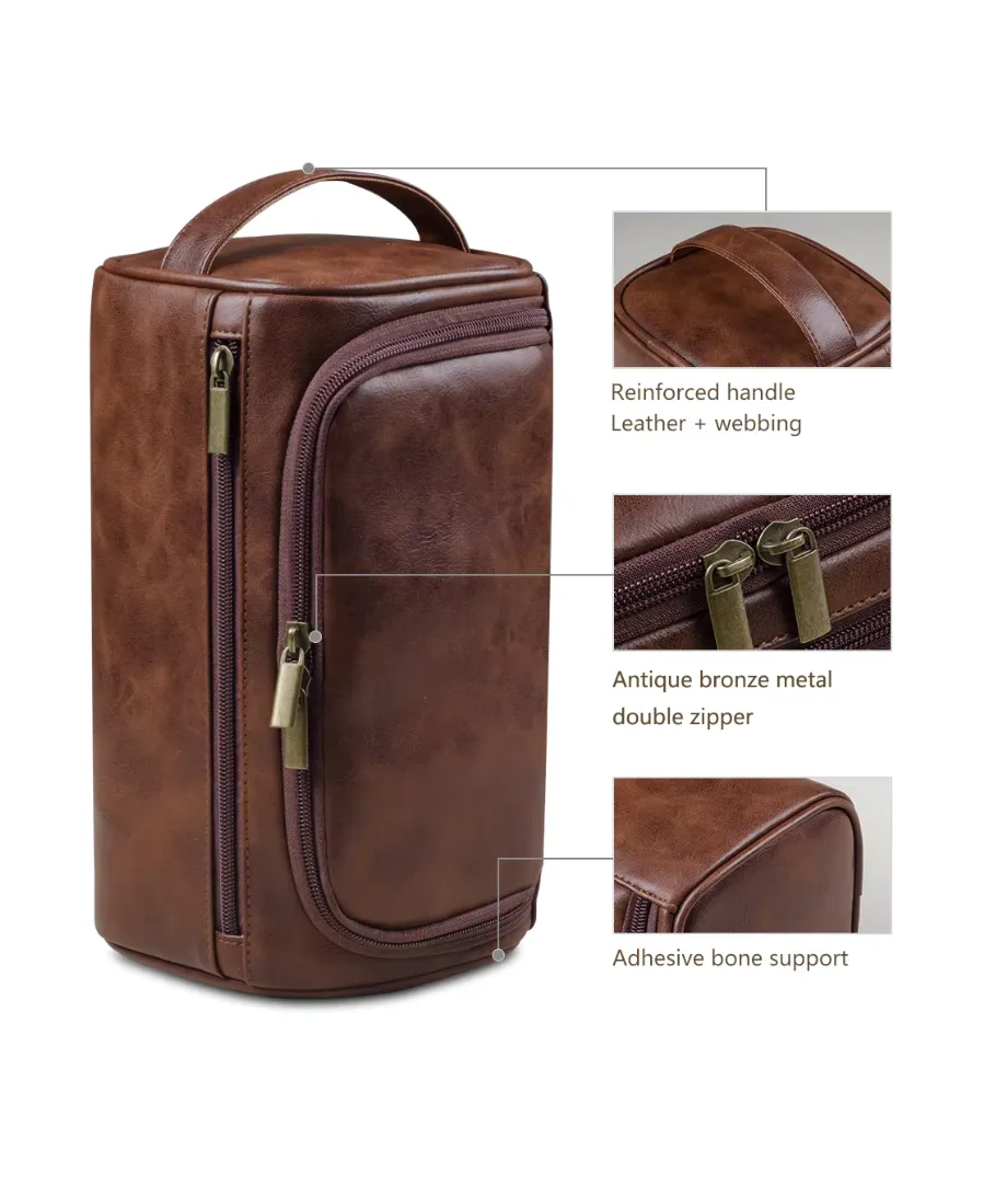 Retro Double-Color PU Leather Shockproof Toiletry Bag OEM Wholesale Travel - View 8