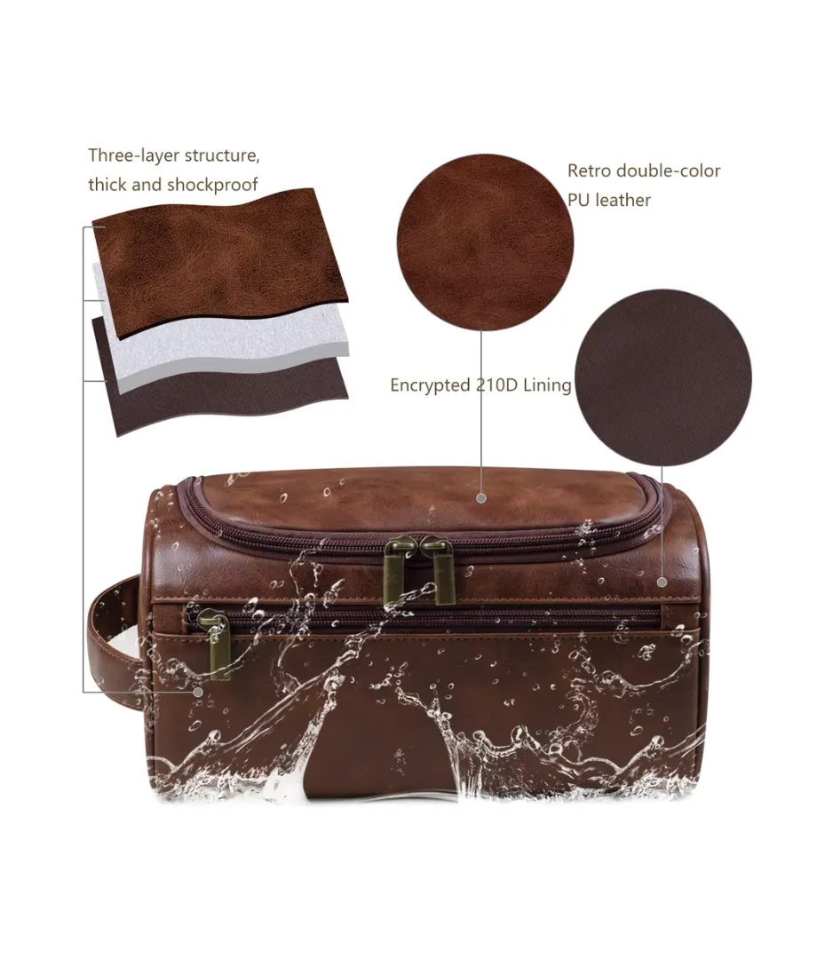 Retro Double-Color PU Leather Shockproof Toiletry Bag OEM Wholesale Travel - View 9