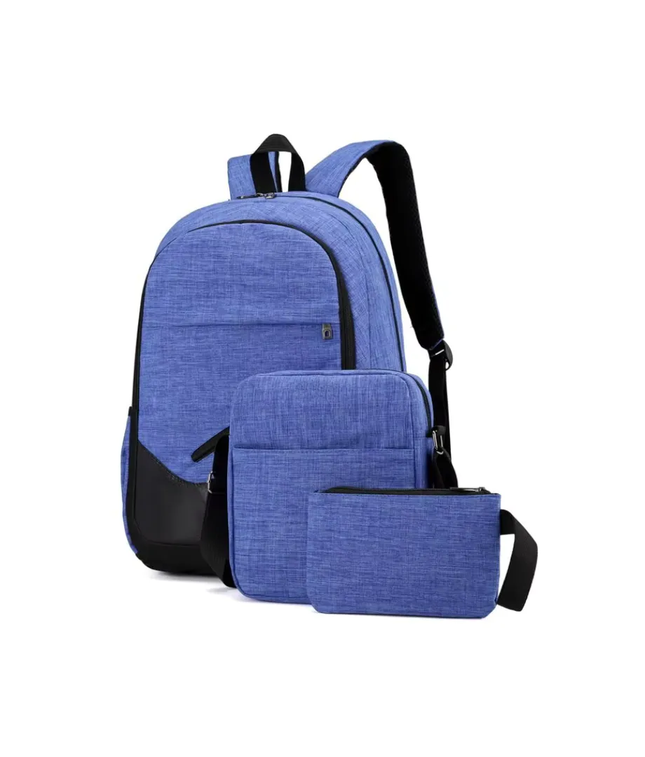 3-Piece Pink Textured Polyester Backpack Set with PU Accents for Corporate Gift Bulk Supply - View 2