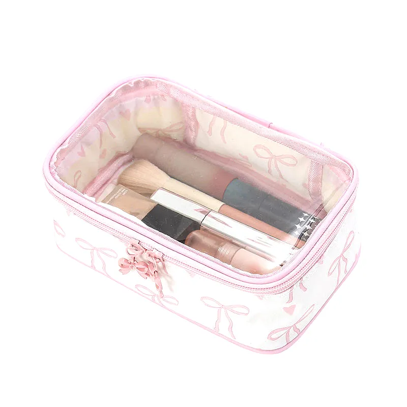B2B Ladies Bow Print PVC Cosmetic Zipper Pouch - View 1