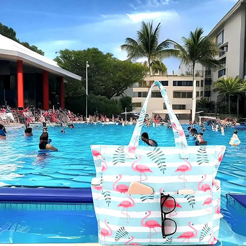 Custom Logo Striped Rope Handle Polyester Beach Tote Bag - View 4