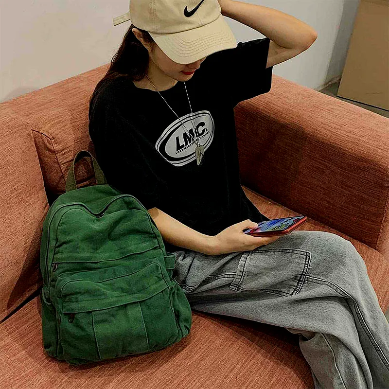 Wholesale Retro Canvas Backpack for Women College Students Travel - View 3